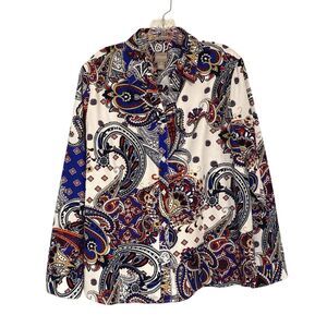 Chicos Large Shirt Button Up Wrinkle Resistant Paisley Print Long Sleeve Collar